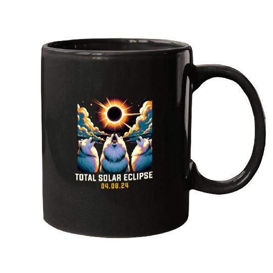 Samoyed Dog Howling At Solar Eclipse Mugs