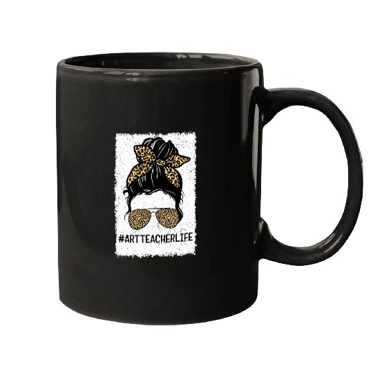 Messy Bun Art Teacher Life Bleached Leopard Bandana Artist Mugs