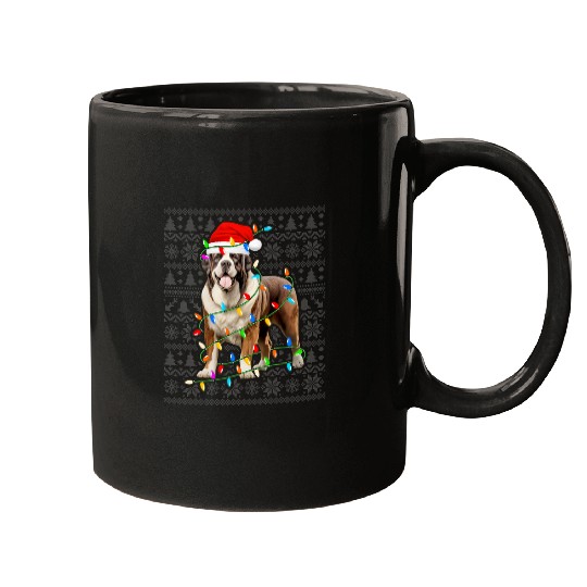 Saint Bernard Wearing Santa Hat xmass Lights Ugly Christmas Mugs