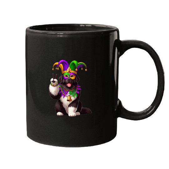 Peace Sign Hand Dog Mens Womens Mardi Gras Newfoundland Mugs