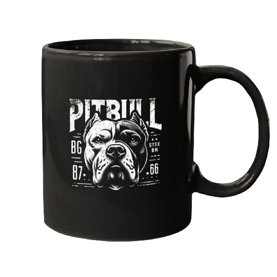 Pitbull Dog Head Graphic Design in Monochrome Mugs