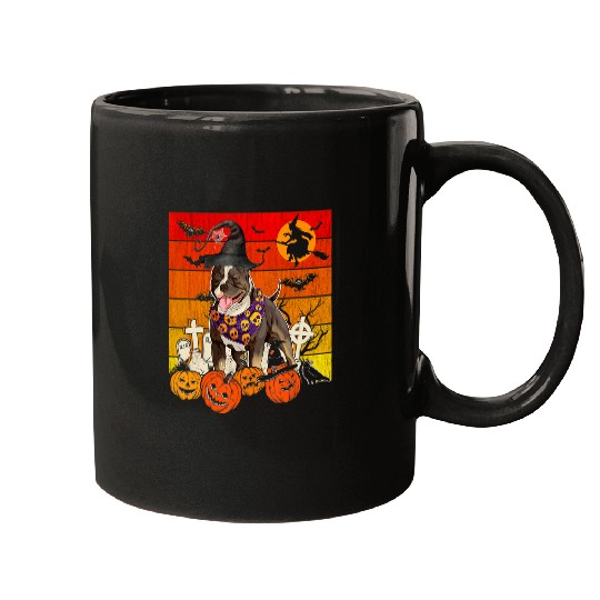 pitbull dog witch scary pumpkin halloween spooky boo Mugs