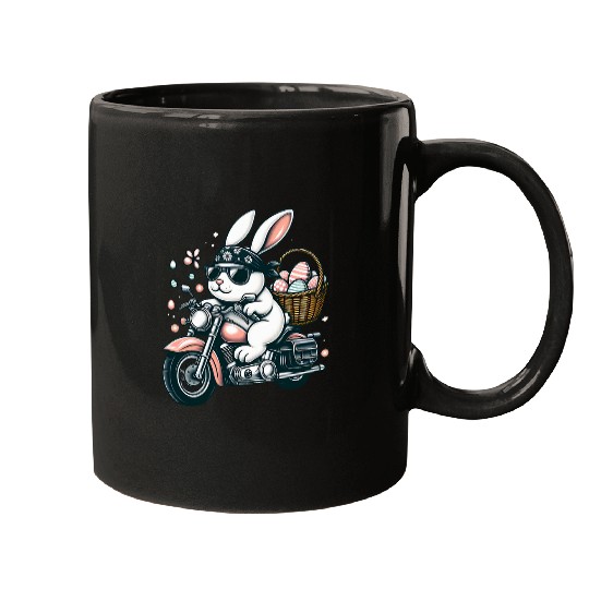 Motorcycle Bunny Easter Biker Eggs Mugs