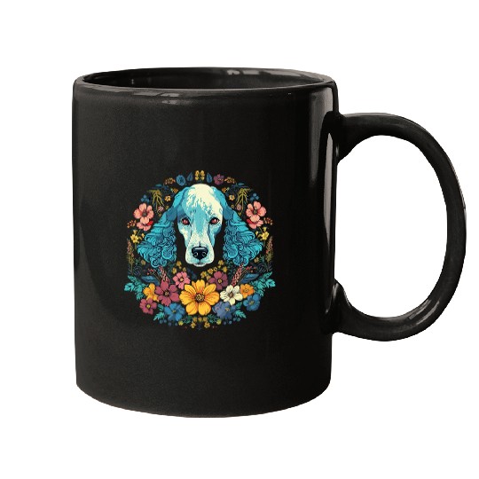 Poodle Dog with Flowers Mugs