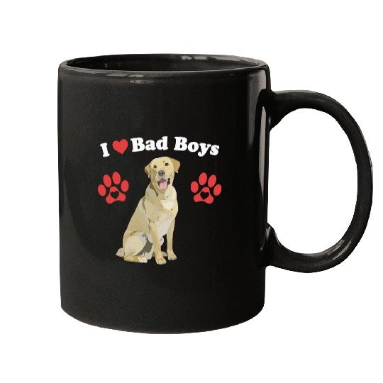 I Love Bad Boys Funny Male Yellow Lab Puppy Dog Mom Joke Paw Mugs