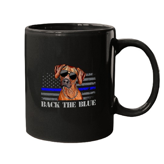 Rhodesian Ridgeback Thin Blue Line Flag Police Dog Mugs