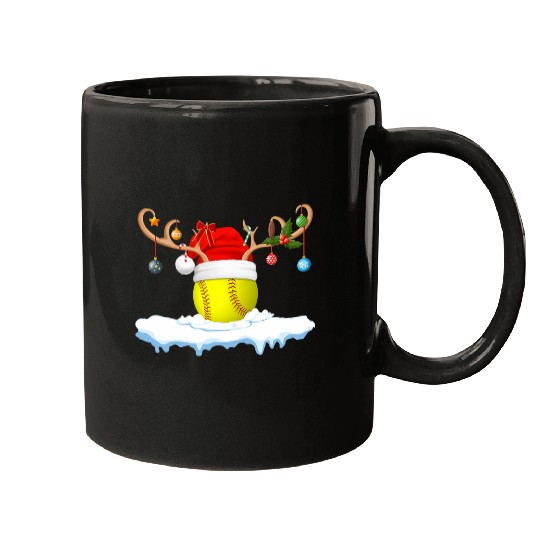 Discover Softball Sports Lover Reindeer Santa Hat Softball Christmas Mugs