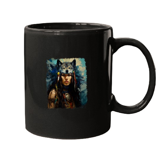 Discover Native American Girl Female wolfs Spiritual Animal Mugs