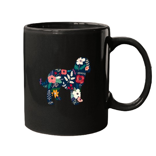 Dog Goldendoodle Floral Silhouette - Goldendoodle Dog T-Shirt Mugs