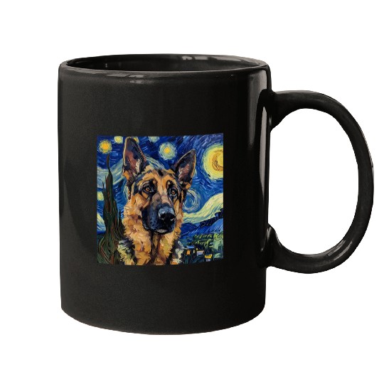 German Shepherd Dog Van Gogh Style Starry Night Mugs