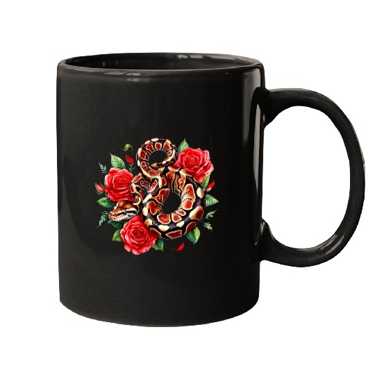 Python Red Roses Reptile Snake Pet Flower Art Design Mugs