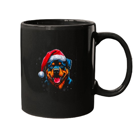 Pop Art Design Rottweiler Dog Christmas Mugs