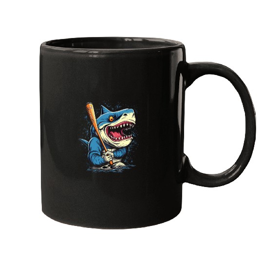 Shark Baseball Player Batter Baseball Bat Sports Shark Lover 1 Mugs