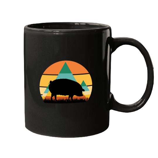 Discover Pig 2Farm Farming Piglets Piggy Hog SWines Cute Retro Sunset Mugs