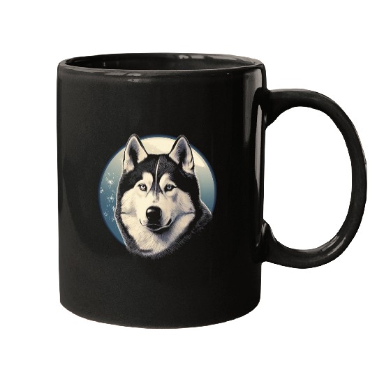 Siberian Husky With Full Moon Dog Lovers Mugs