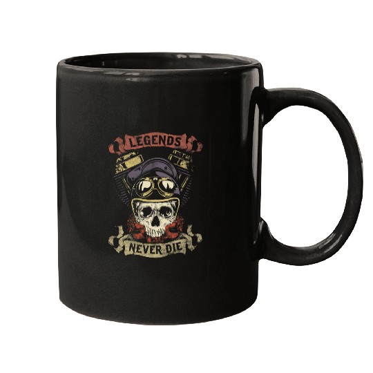 Skull Motorcycle Gift Biker Legends Never Die Dad Papa Mugs