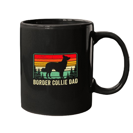 Retro Border Collie Dad Gift vintages 70s Fathers Day Dog Mugs