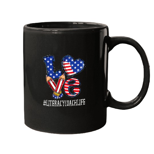 Literacy Coachs Love USA Flag Fireworks Funny 4th of July Mugs
