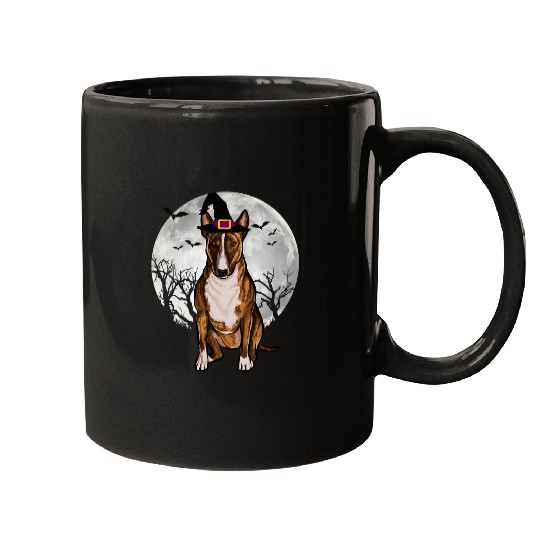Scary Miniature Bull Terrier Dog Witch Hat Halloween Mugs