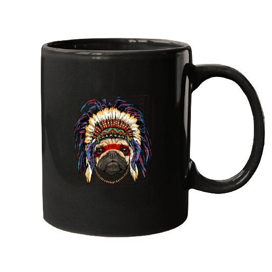 Native American Indian Pug Dog Lover Indigenous Peoples Day Mugs