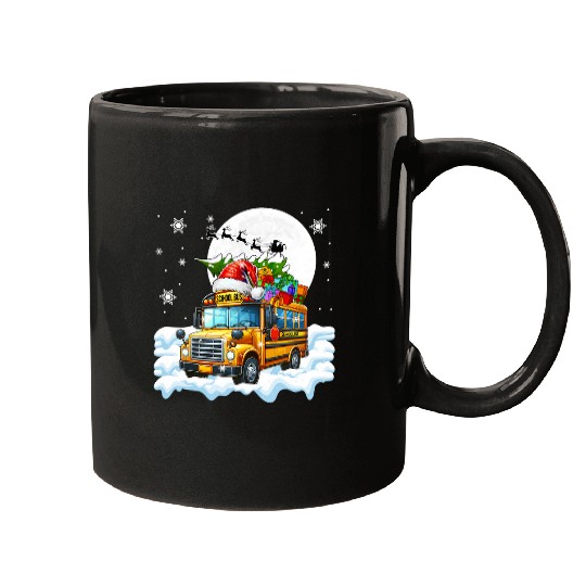 Santa School Bus Carrying Christmas Tree Driver xmass Moon Mugs