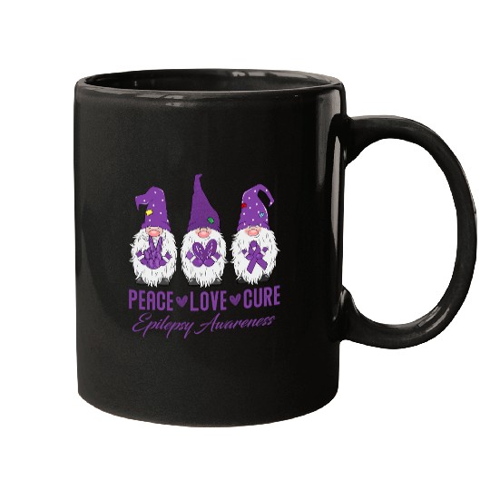 Peace Love Cure Purple Gnome Lovers Epilepsy Awareness Month Mugs