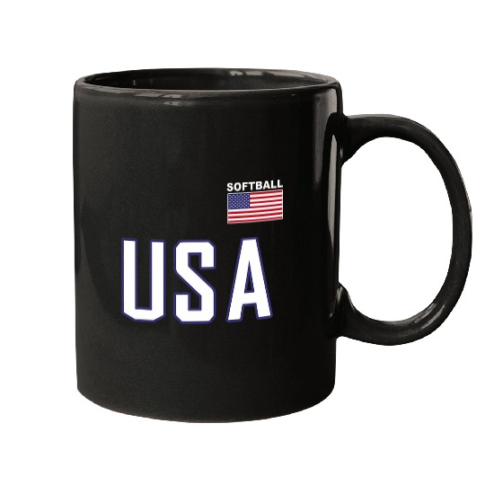 USA Flag Softball Team Equipment for Women Men Softball Mugs