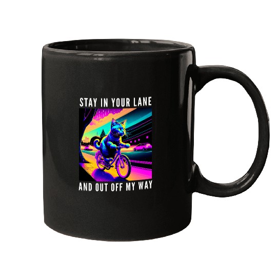 Stay In Your Lane Cat Biking Bicycle Mugs