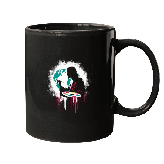 Discover Jesus Painting Earth Funny Christian Religious Artist Mugs