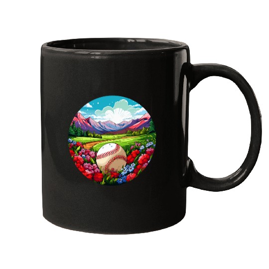 Spring sunbeams with flowers and baseball for sport lovers Mugs