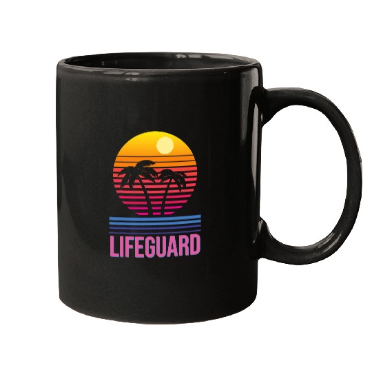 Lifeguard Retro Palm Tree Swimming Beach Summer Mugs