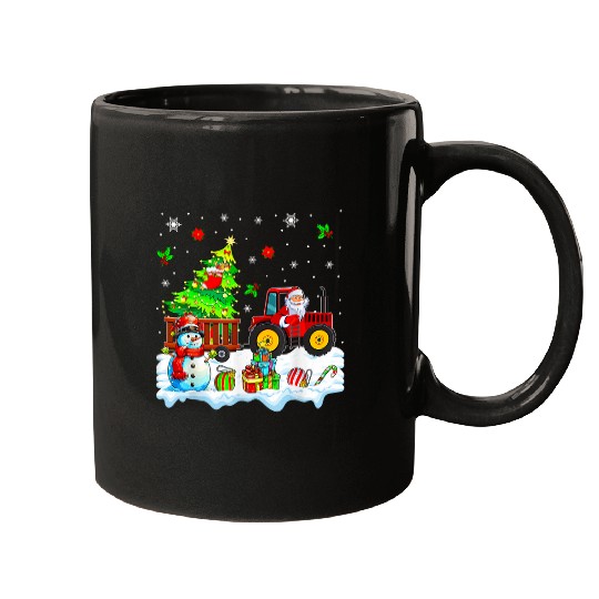Santa Carrying Christmas Tree On Tractor Snowman Driver 21 Mugs