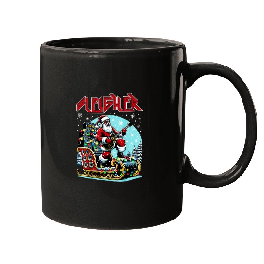 Sleigher Hail Santa Heavy Metal Christmas Rock xmass Art Mugs