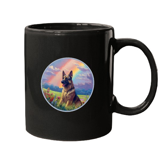 German Shepherd Rainbow Bridge Cute Colorful Dog Memorial Mugs