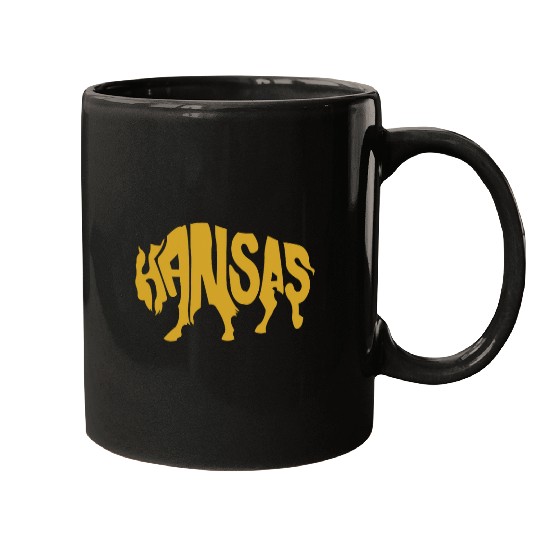 Kansas Bison Word Art Funny American Buffalo Animal Mugs