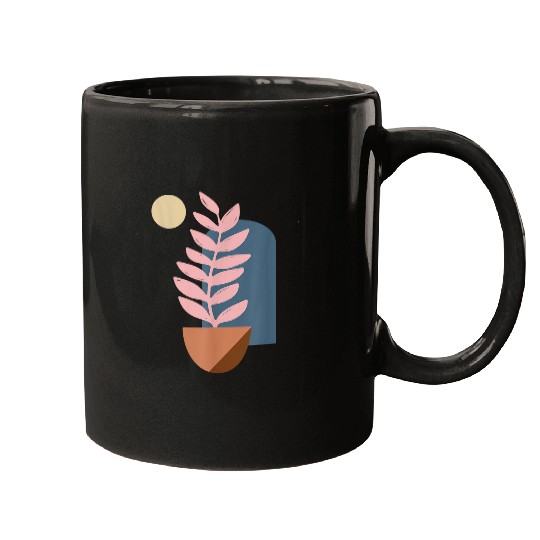 Stylish Abstract Floral Drawing Modern Art Illustration Blue Mugs