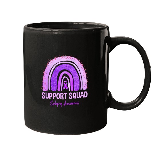 Support Squad Epilepsy Awareness Rainbow Purple Ribbon Mugs