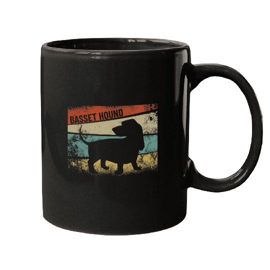 Retro Basset Hound Dog Breed Silhouette Basset Hound Mugs