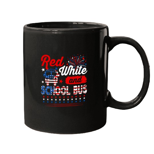 Red White And School Bus 4th Of July American Flag Driver Mugs