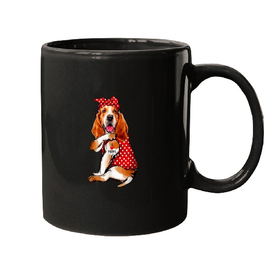 I Love Mom Tattoo Funny Basset Hound Dog Wearing Bandana Mugs