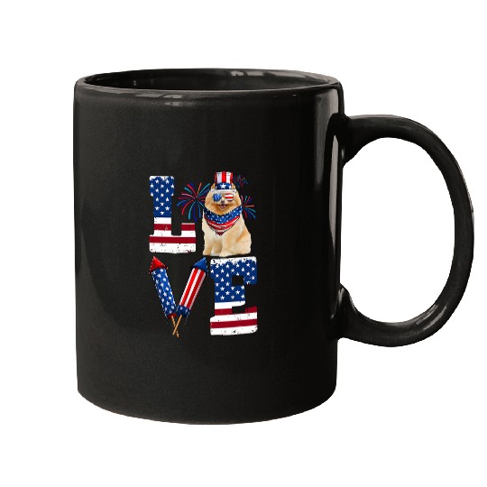 LOVE Costume American Flag Fireworks Pomeranian 4th Of July Mugs