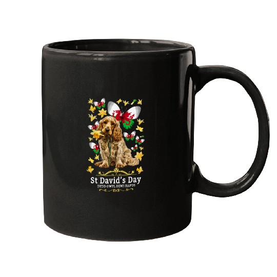 St Davids Day Idea Kids Cocker Spaniel Welsh Daffodils Mugs