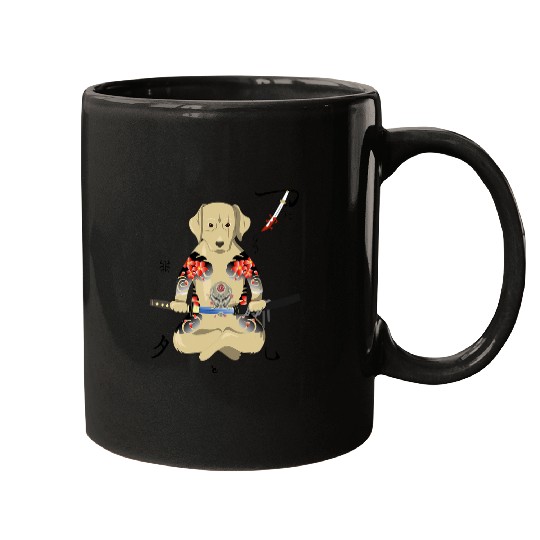 Labrador Lab Dog Labrador Japanese Samurai Katana Ninja Yakuza Tattoo Mugs