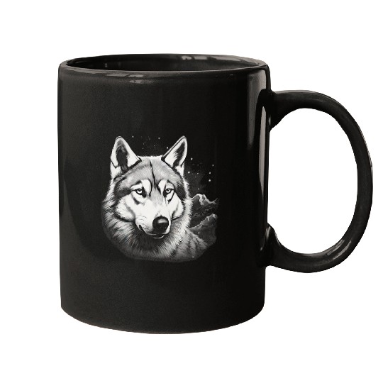 Siberian Husky With Full Moon in Background Dog Lovers Mugs