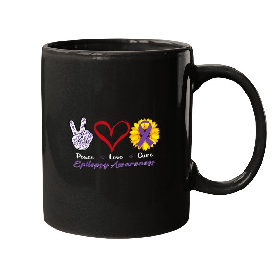 Peace Love Cure Purple Ribbon Epilepsy Awareness Mugs
