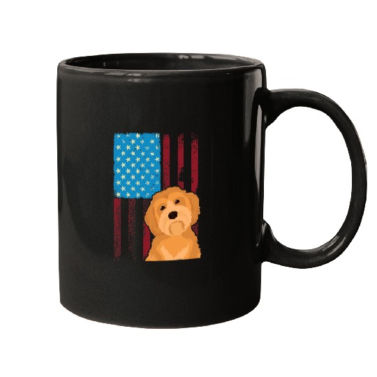 Dog Goldendoodle USA American Flag Patriotic Dog Goldendoodle 3 Mugs