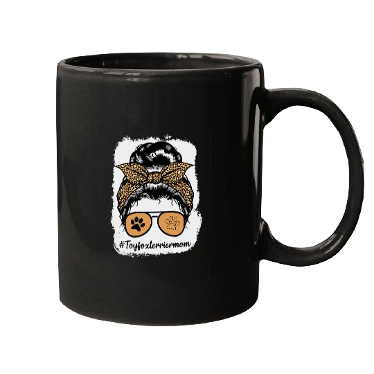 Toy Fox Terrier Dog Mom Bleached Messy Hair Bun Leopard Mugs