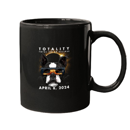 Solar Eclipse   2024 Boston Terrier Dog Wearing Glasses Mugs