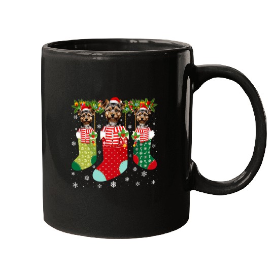 Three Yorkshire Terrier in Socks Ugly xmass Sweater Party Mugs