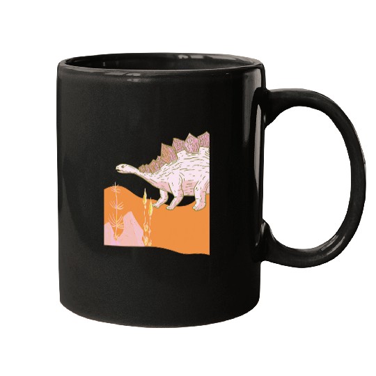Pink and Orange Prehistoric Jurassic Dinosaur Illustration Mugs
